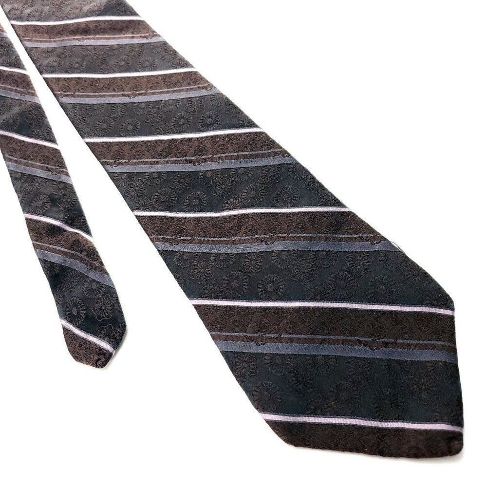 ‎DKNY Brown Silk Tie Woven Regimental
